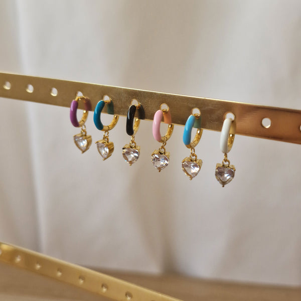 Pendientes de corazón con esmaltado de colores en acero dorado - DiversoWomen